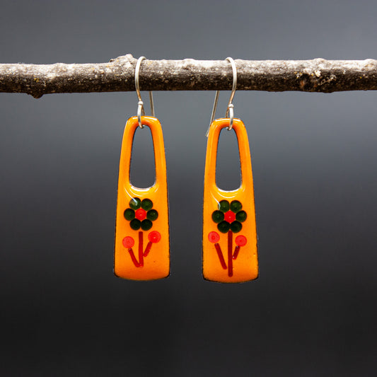 orange floral drop earrings