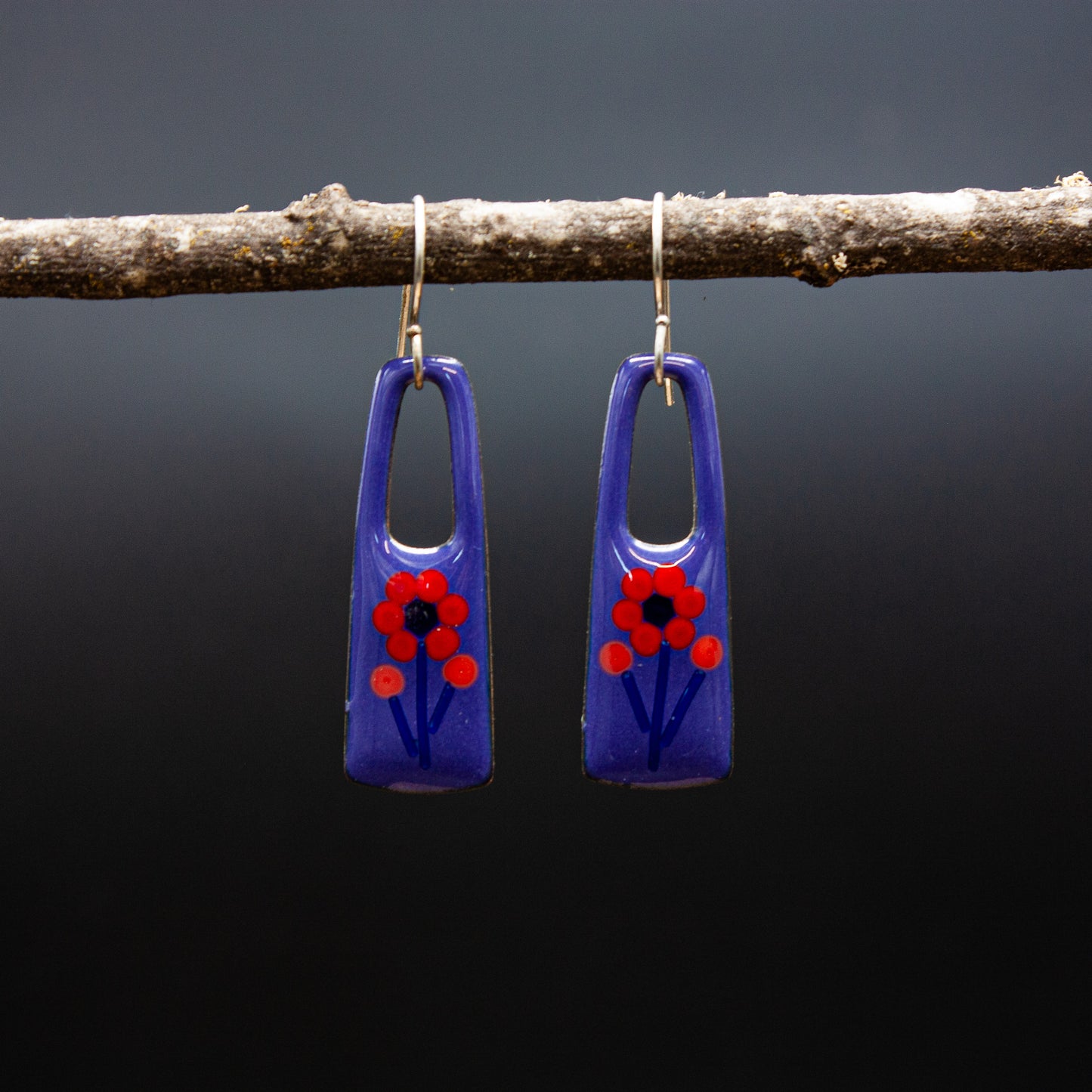 purple floral drop earrings