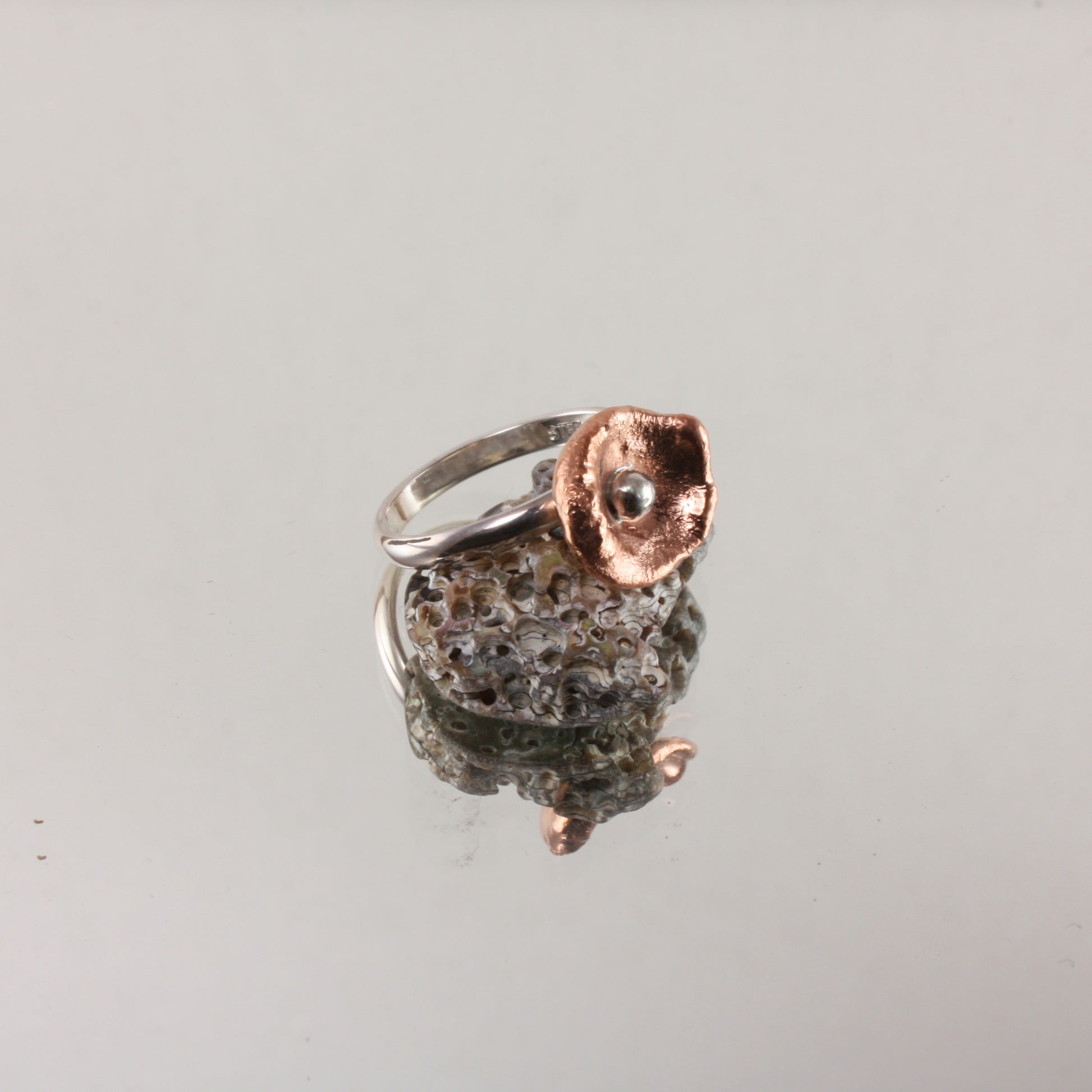 water cast copper and silver ring...