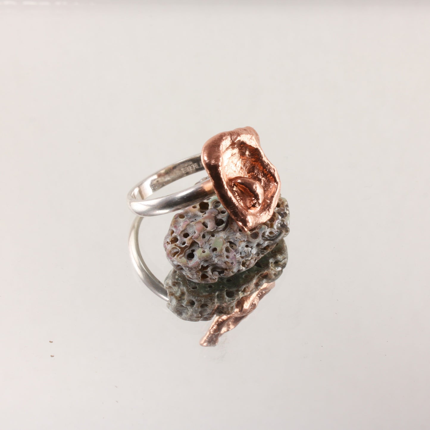 water cast copper and sterling ring..