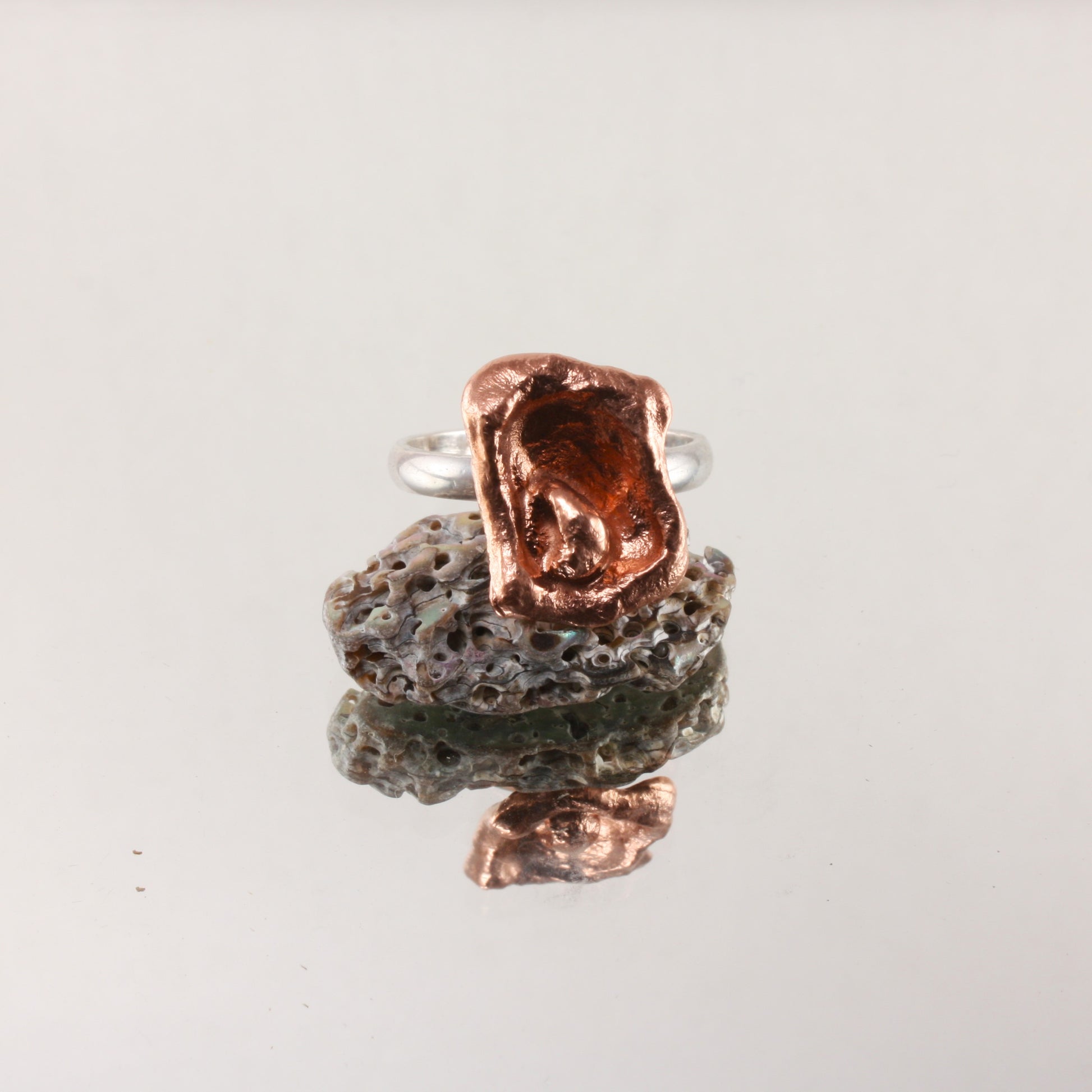 water cast copper and sterling ring.