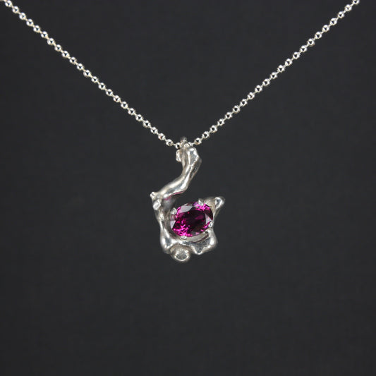 water cast necklace with garnet