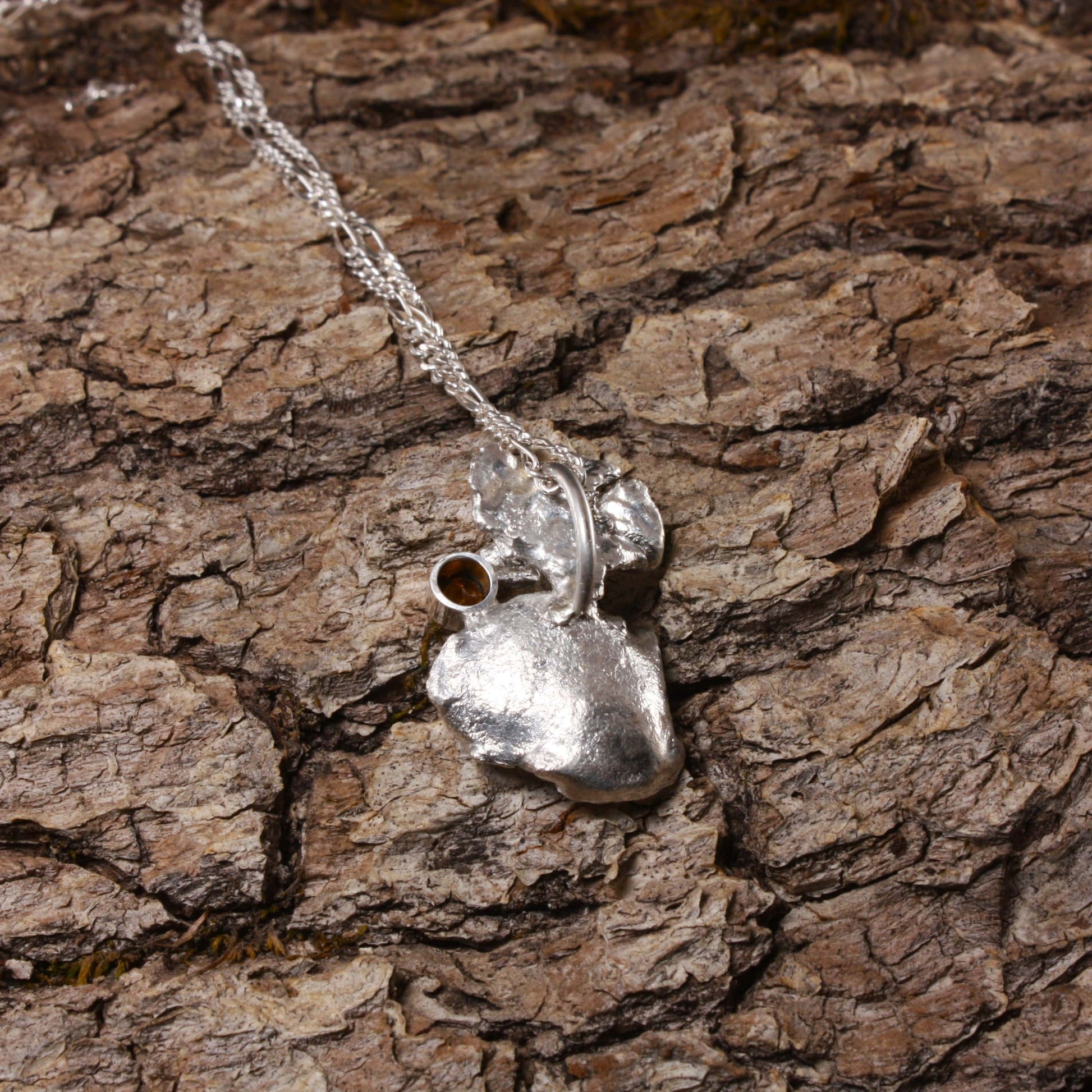 water cast silver necklace with citrine...