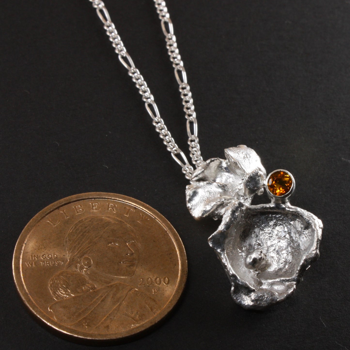 water cast silver necklace with citrine..