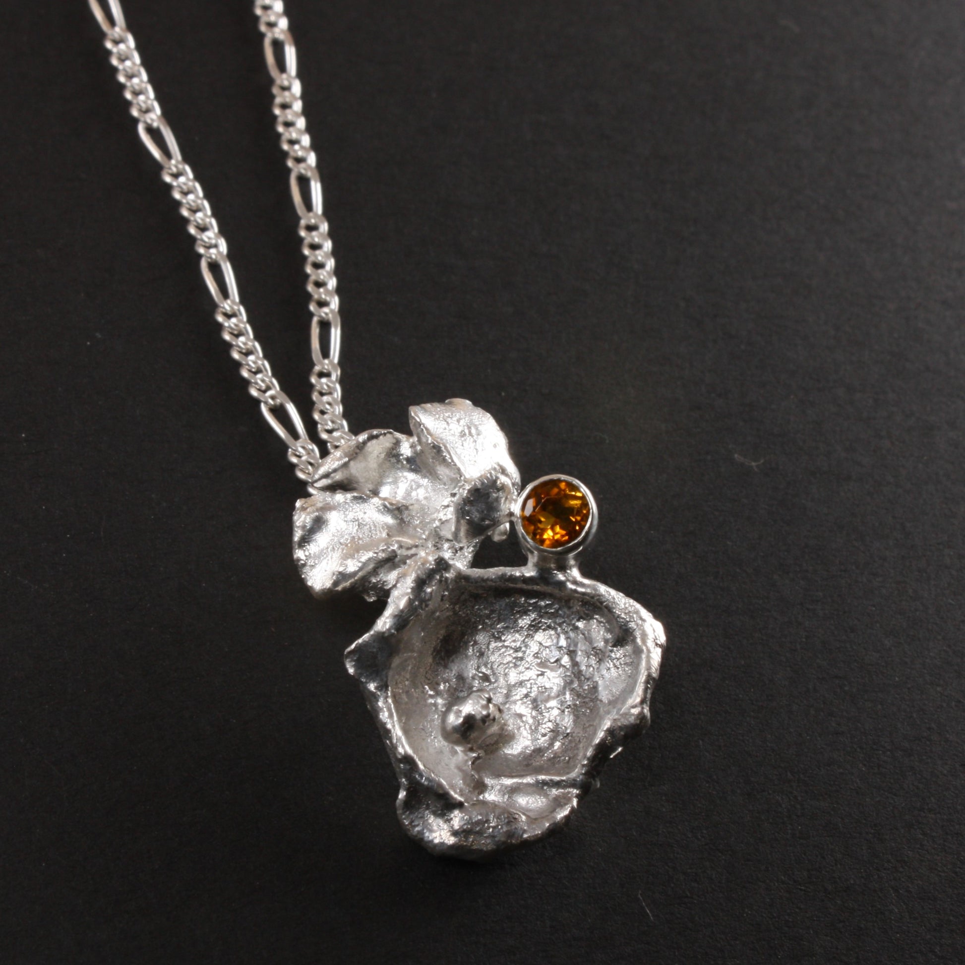 water cast silver necklace with citrine.