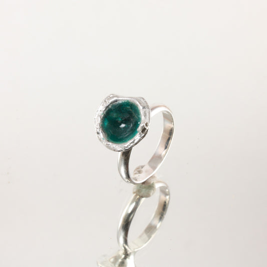 water cast silver ring with enamel