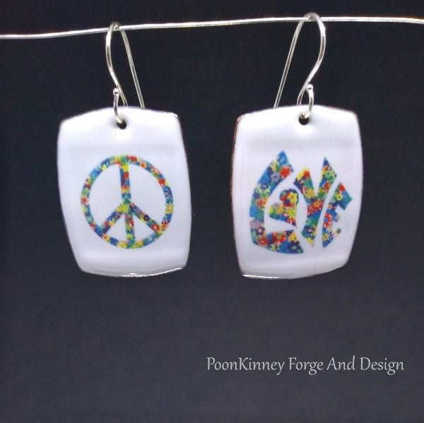 Love/ Peace Enamel Earrings