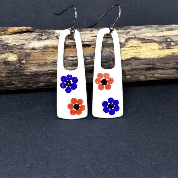 Blue-And-Orange-Flower-Pedal-Drop-Earrings