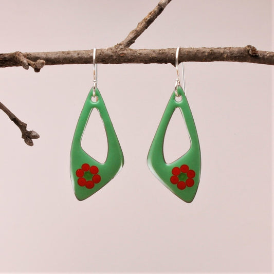 Green-Flower-Trapeziod-Earrings