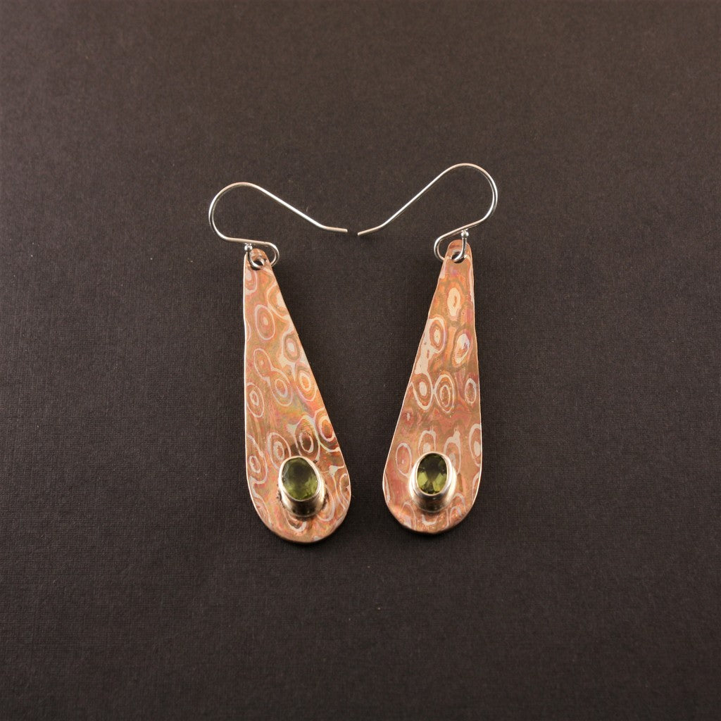 Mokume-Drop-Earrings-With-Peridot