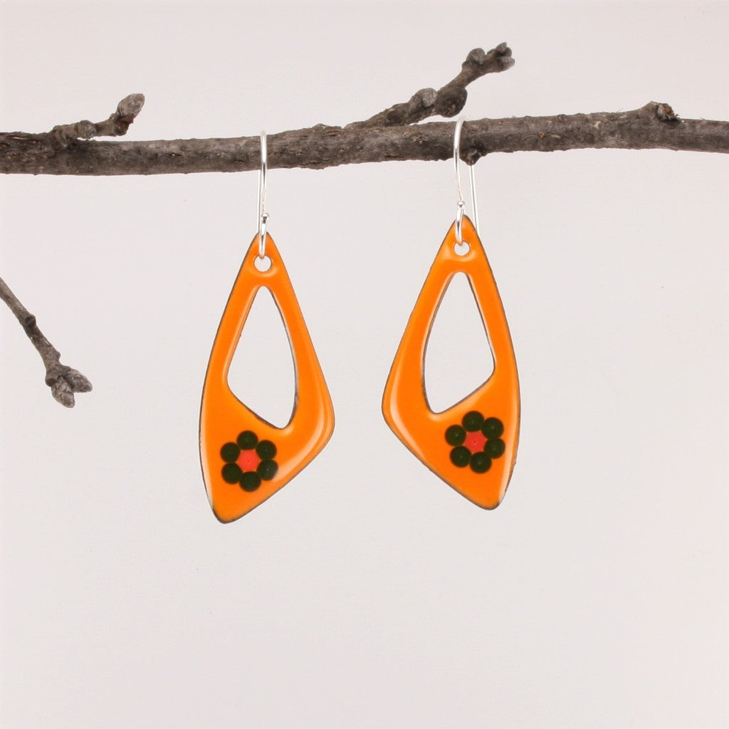 Orange-Flower-Trapeziod-Earrings